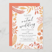 Elegante Orange Botanical Virtual Wedding Einladung (Vorne/Hinten)