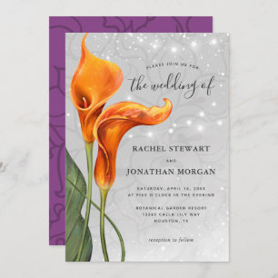 Elegante Orange Calla Lily Watercolor Hochzeit Einladung