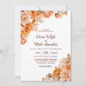 Elegante Orange Floral Wedding Einladung (Vorderseite)