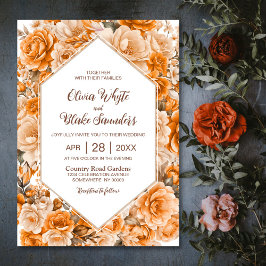 Elegante Orange Floral Wedding Einladung