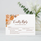 Elegante Orange Floral Wedding RSVP Karte (Stehend Vorderseite)