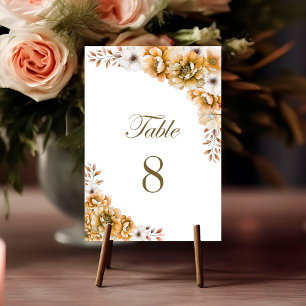 Elegante Orange Floral Wedding Tischnummer