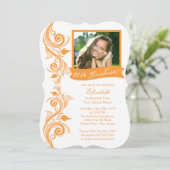 Elegante Orange Foto Graduation Party Einladung (Stehend Vorderseite)