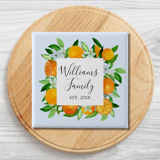 Elegante Orange Früchte und Blume Sommer Blumen Button