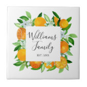 Elegante Orange Früchte und Blume Sommer Blumen Fliese (Vorderseite)