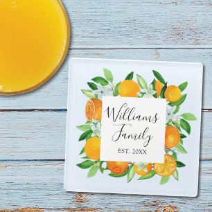 Elegante Orange Früchte und Blume Sommer Blumen Glasuntersetzer