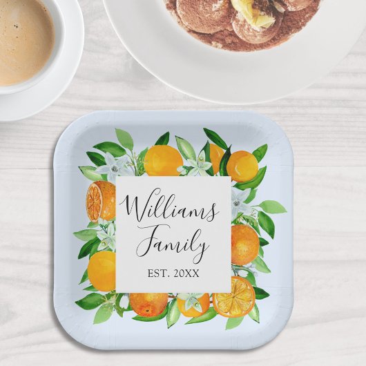 Elegante Orange Früchte und Blume Sommer Blumen Pappteller