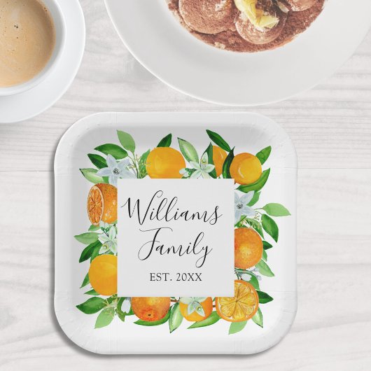 Elegante Orange Früchte und Blume Sommer Blumen Pappteller