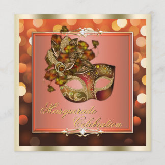 Elegante Orange Glimmerlicht Bokeh Masquerade Einladung