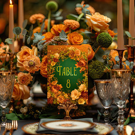Elegante Orange Gold & Green Druid Hill Wedding Tischnummer