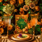 Elegante Orange Gold & Green Druid Hill Wedding Tischnummer