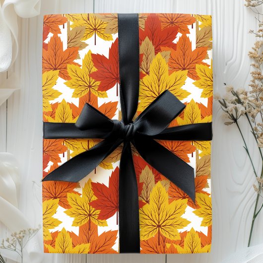 Elegante Orange & Gold Herbstlaube Geschenkpapier