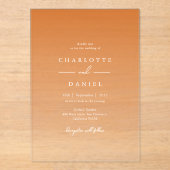 Elegante Orange Gradient Acrylic Wedding Acryleinladungen (Vorderseite)