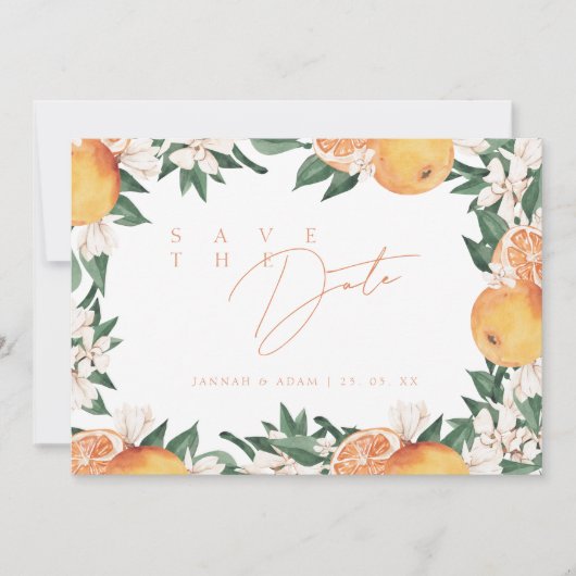 Elegante Orange Mediterranean Citrus Wedding Save The Date (Vorderseite)