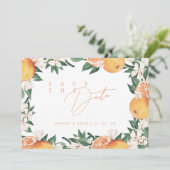 Elegante Orange Mediterranean Citrus Wedding Save The Date (Stehend Vorderseite)