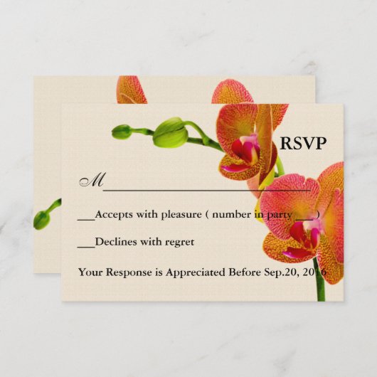 Elegante Orange Orchids Response RSVP Card (Vorne/Hinten)