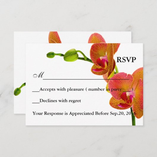 Elegante Orange Orchids Response RSVP Card (Vorne/Hinten)