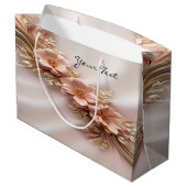 Elegante Orange Peach Floral Geschenktasche Große Geschenktüte (Rückseite Schrägansicht)
