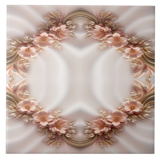 Elegante Orange Peach Floral Keramik Tile Fliese (Vorderseite)