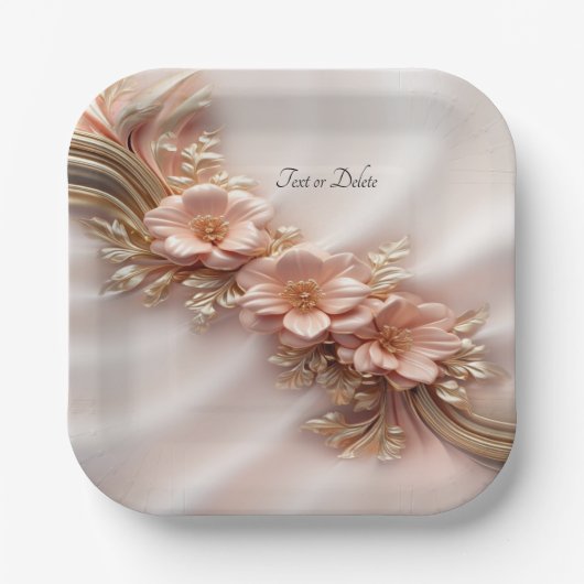 Elegante Orange Peach Floral Paper Plate Pappteller (Vorderseite)