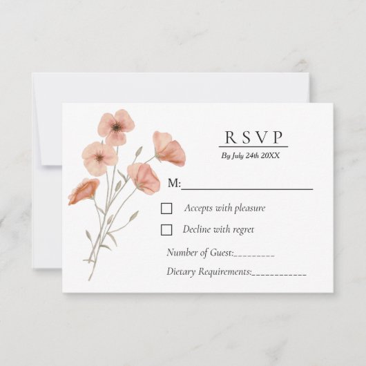 Elegante Orange Poppy Blume Botanische Hochzeit RSVP Karte (Vorderseite)