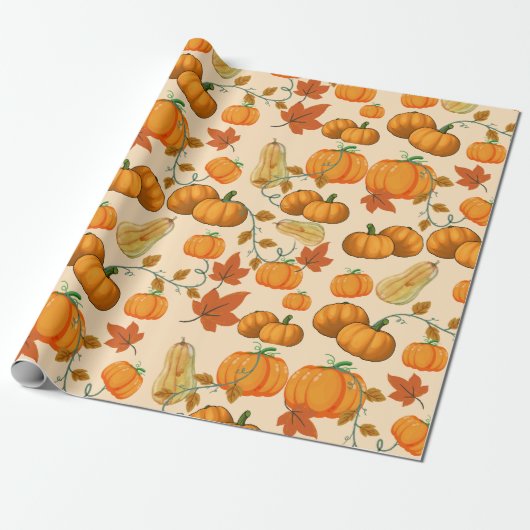 Elegante Orange Pumpkin & Green Vines Geschenkpapier (Ungerollt)