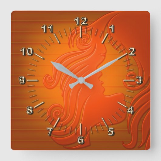 Elegante Orange Quadratische Wanduhr (Vorderseite)
