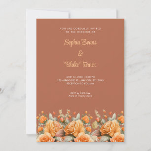 Elegante Orange Rose Garden Brown Wedding Einladung