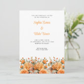 Elegante Orange Rose Garden White Wedding Einladung (Stehend Vorderseite)