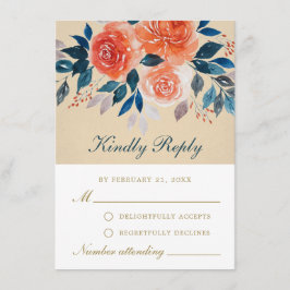 Elegante Orange Rose Watercolor Floral RSVP Card Hinweiskarte