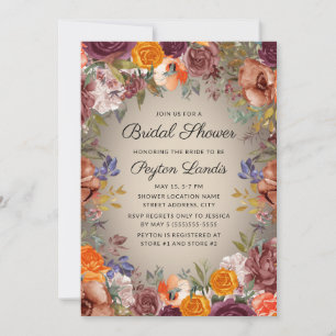 Elegante Orange-Rost-Blumen-Braune Hochzeitsdusche Einladung