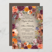 Elegante Orange Rust Cream Floral Brown Wedding Einladung (Vorne/Hinten)