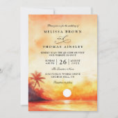 Elegante Orange Stranduntergangs-QR-Code-Hochzeit Einladung (Vorderseite)