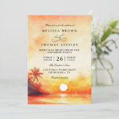 Elegante Orange Stranduntergangs-QR-Code-Hochzeit Einladung (Stehend Vorderseite)