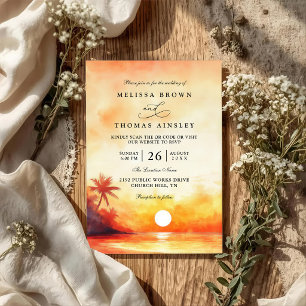 Elegante Orange Stranduntergangs-QR-Code-Hochzeit Einladung
