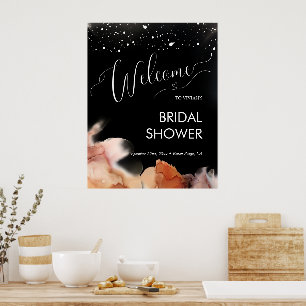 Elegante Orange Tinte Schwarze Hochzeitsdusche Wil Poster