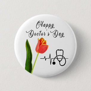 Elegante orange Tulpe und Stethoskop Tag der Ärzte Button