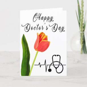 Elegante orange Tulpe und Stethoskop Tag der Ärzte Dankeskarte
