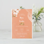 Elegante Orange- und Goldhochzeit Einladung (Stehend Vorderseite)