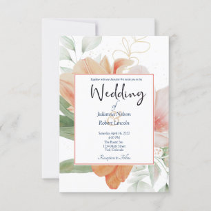 Elegante orange- und rosa-blumige Hochzeitseinladu Einladung
