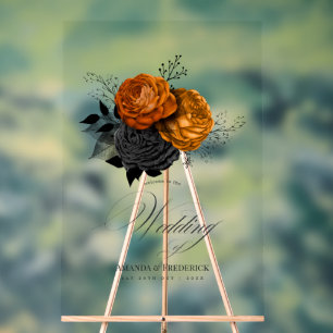 Elegante Orange und Schwarz-Gotische Hochzeit Will Acrylschild