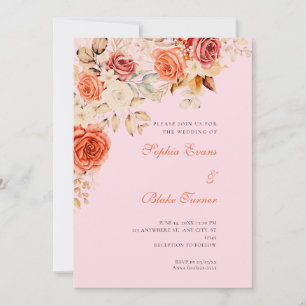 Elegante Orange und Weiß Roses Soft Pink Wedding Einladung