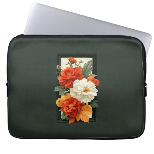Elegante Orange- und weiße Blumenkunst Laptopschutzhülle (Vorderseite)