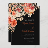 Elegante Orange und White Roses Black Wedding Einladung (Vorne/Hinten)