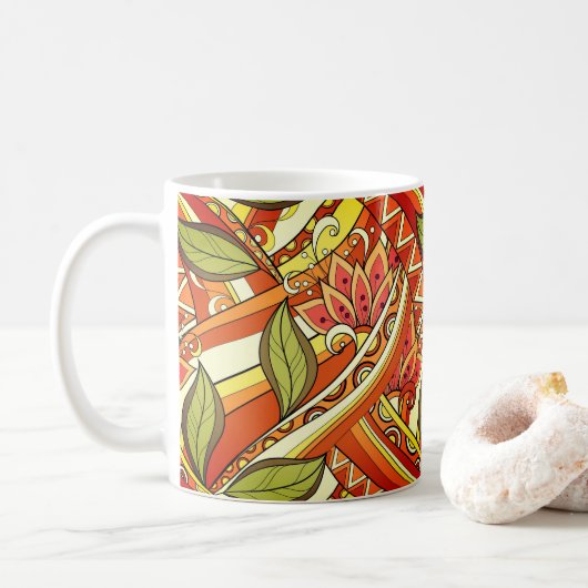 Elegante, orange weiße Blume und wirbeln Kaffeetasse (Mit Donut)