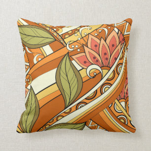 Elegante, orange weiße Blume und wirbeln Kissen