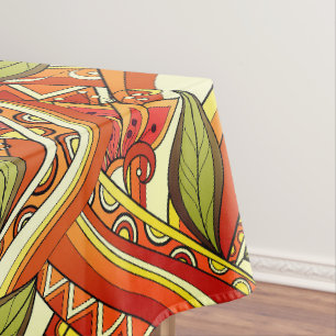 Elegante, orange weiße Blume und wirbeln Tischdecke
