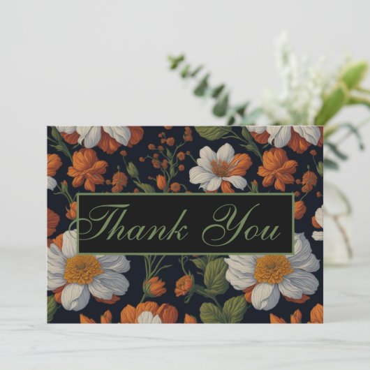 Elegante, orange weiße Retro-Blume Einladung (Stehend Vorderseite)