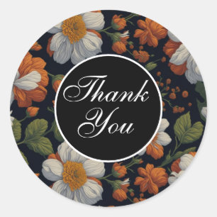 Elegante, orange weiße Retro-Blume Runder Aufkleber