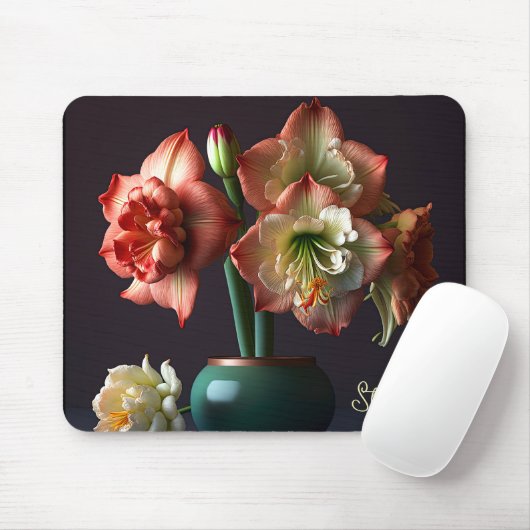 Elegante Orange White Amaryllis Blume Mousepad (Mit Mouse)